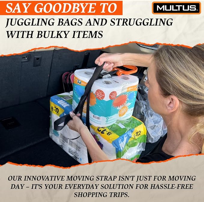 MULTUS Handle and Haul Moving Strap 2-Pack, 2 Handles Each | 2 straps, 4 handles total for backup or 2-person jobs; 250 lb capacity; furniture, mattresses, boxes