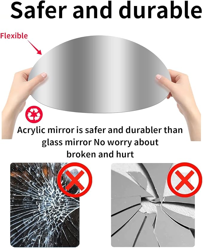 12'' Round Wall Mirror Tiles Self Adhesive Circle Mirror for Wall | High Clear Acrylic Mirror with Adhesive Tapes, Decorative Mirror for Wall, Bathroom, Bedroom, Door, Deocr