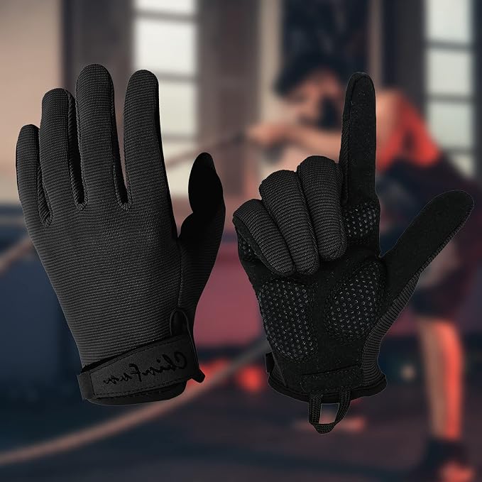Full Finger Workout Gloves for Men, Full Palm Protection Deep | Breathable Gym Exercise Weight Lifting Gloves, Exercise, Fitness, Training, Cycling, Anti-Slip
