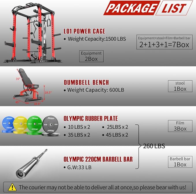 Power Cage Multi-Function Power Rack with Cable Crossover System,1500 LBS Capacity Squat Rack with Weight Bench,for Home Gym