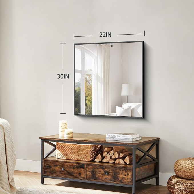 Koonmi Black Bathroom Mirror for Over Sink,Metal Framed 30"x22" Wall Mirror