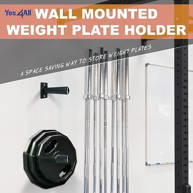 Yes4All Vertical Wall Mounted Olympic Barbell Holder, Barbell Storage Rack, Hanging Barbell Rack for Home Fitness Equipment