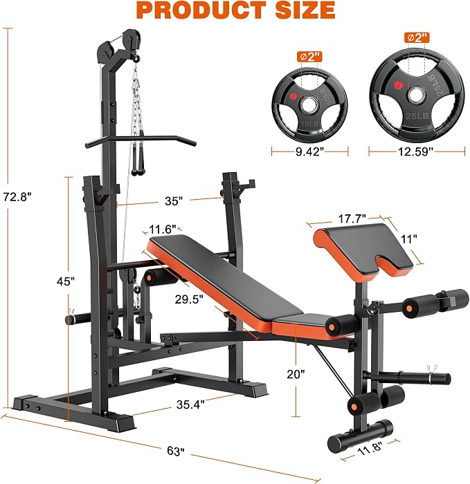 XDDIAS 9-in-1 Olympic Weight Bench Set with Lat Pulldown, Rowing, Squat Rack, Leg Extension/Curl, Preacher Pad, 900LB Adjustable Bench Press for Home Gym Weight Lifting Full-Body Workout