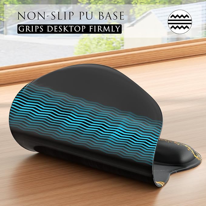 MROCO Ergonomic Mouse Pad with Gel Wrist Rest, 9.4 x 8.1 in, Black Gold | Ergonomic Shape Design, Multiple Pattern Options, Gel Wrist Comfort, Smooth Lycra Surface, Non-Slip PU Base