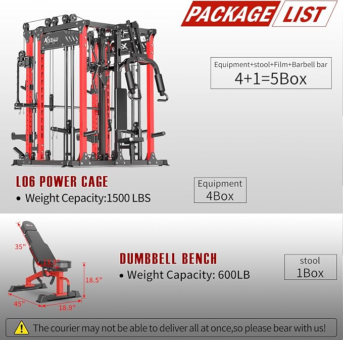 Smith Machine with Cable Crossover System, Multi-Function Power Cage Squat Rack for Home Gym, Power Rack and Packages Weight Sets.