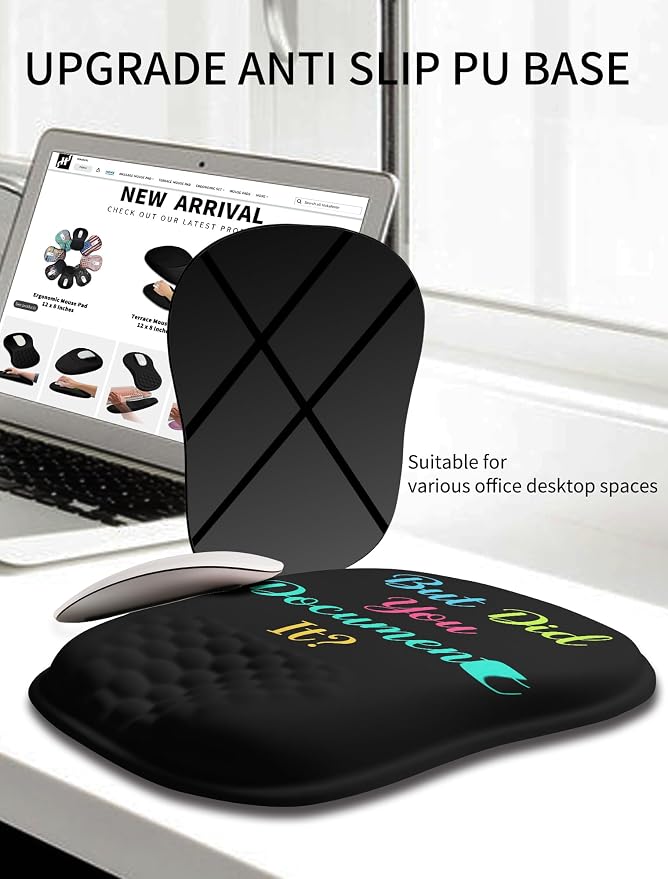 Hokafenle Ergonomic Wrist-Hugging Mouse Pad Wrist Support, U-Shaped Holding Wrist Rest Mousepad for Carpal Tunnel Pain Relief with Cushioned Memory Foam Slope Massage Bulge (10.2x8.3 in,Document it)