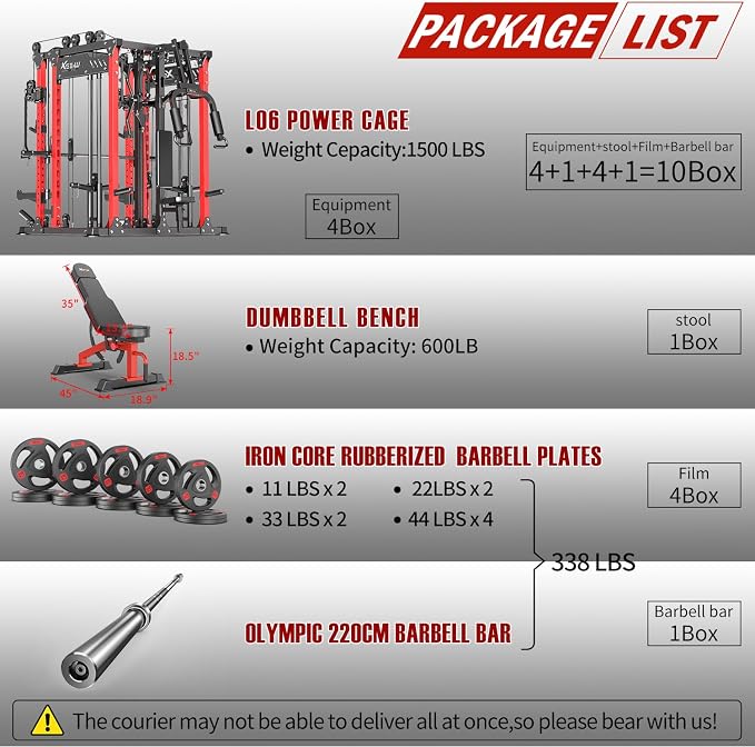 Multi-Purpose Squat Rack,Smith Machine Weight Rack Set with Cable Crossover System, Home Gym Power Racks, Power Racks and Packages