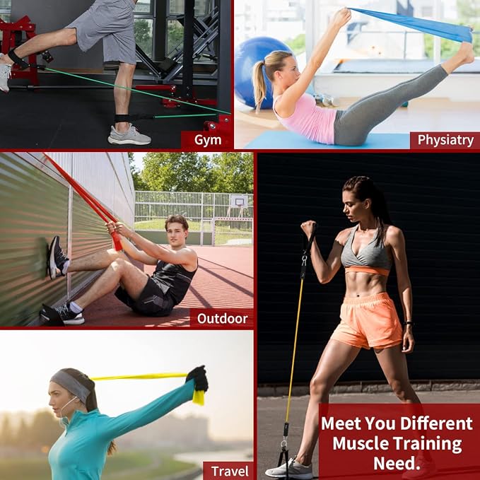VEICK 10-150LBS Resistance Bands with Handles, Ankle Straps, Door Anchor | Accredited Lab Certified, 100% Natural Latex, Versatile for Yoga, Pilates, Strength, Home Gym