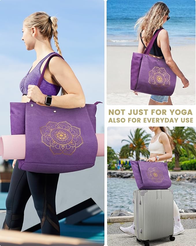 Gonex Yoga Mat Bag For Women Canvas Tote Pilates Gym Bag With Mat Carrier | Front-Opening Quick Access Mat Straps, Durable Cotton Canvas, Machine Washable, Bottle Holder Multi Pockets, Yoga Gym Travel