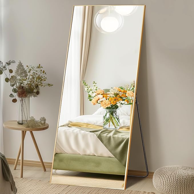 DUMOS 68"x26" Full Length Mirror, Full Body Mirror, Gold | Aluminum Alloy Thin Frame, Leaning or Hanging, Suitable for Bedroom, Livingroom, Cloakroom
