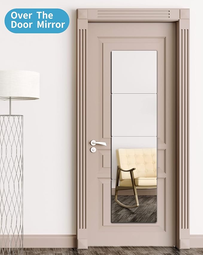 Shatterproof Wall Mirror Full Length for Bedroom, Acrylic Gym Mirrors For Home, Extra Thick: 0.12 Inch, 14 x 14 Inches x 4 Pcs, Workout Mirrors Safe for Kids, Over The Door, Long Wall Mounted