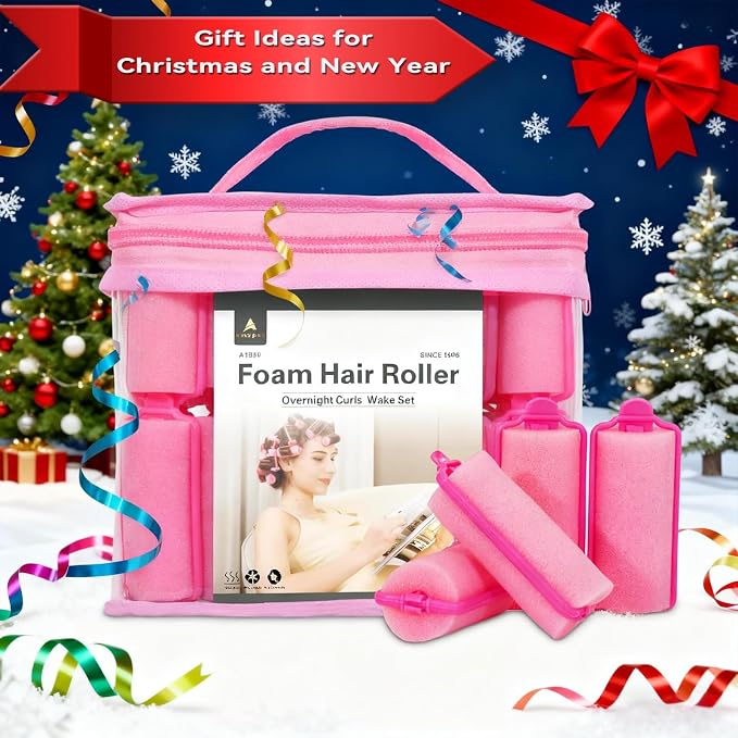 36-Pack Soft Foam Hair Rollers for Overnight Styling - Flexible Sponge Curlers for Frizz-Free, Damage-Free Curls (Pink, 0.98 Inch)