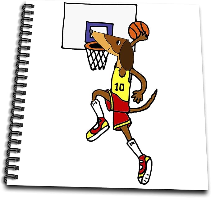 Memory Book 12 x 12 inch - Funny Dachshund Dog Playing Basketball slam Dunking Ball Sports and Hobbies