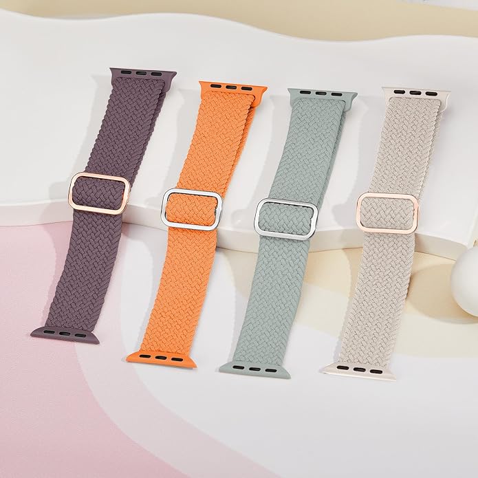 4 Pack Braided Stretchy Bands Compatible with Apple Watch 40mm 41mm 38mm 42mm 44mm 45mm 46mm 49mm Women Men, Breathable Nylon Elastic Daily Use Straps for iWatch Series 11/10 9 8 7 6 5 4 3 SE/Ultra 2