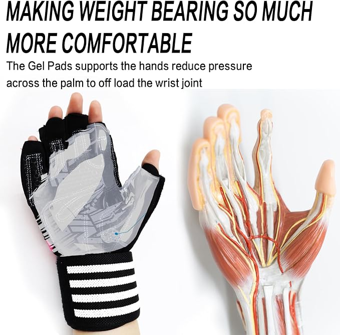 Weight Lifting Gloves for Women Gym Workout with Wrist Support,Padded Half Finger Gloves for Fitness Exercise