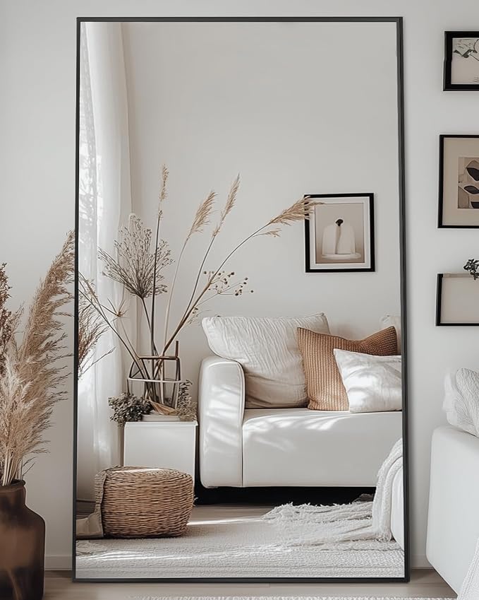 Antok Full Length Mirror, 81"x41" Floor Mirror, Floor Standing Freestanding Full Body Mirror with Stand for Bedroom, Hanging Mounted for Living Room Cloakroom, Black