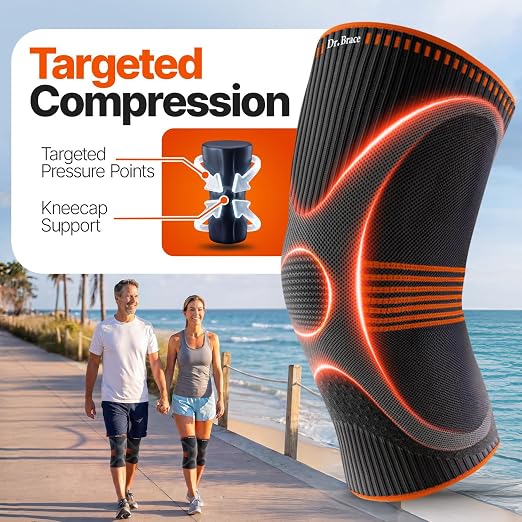 DR. BRACE Elite Compression Knee Brace for Women & Men, (2-Pack) Knee Support Compression Sleeve, Workout Sports Knee Braces for Meniscus Tear, ACL & Arthritis Pain Relief - Check Size Guide Video (Mars, X-Large)