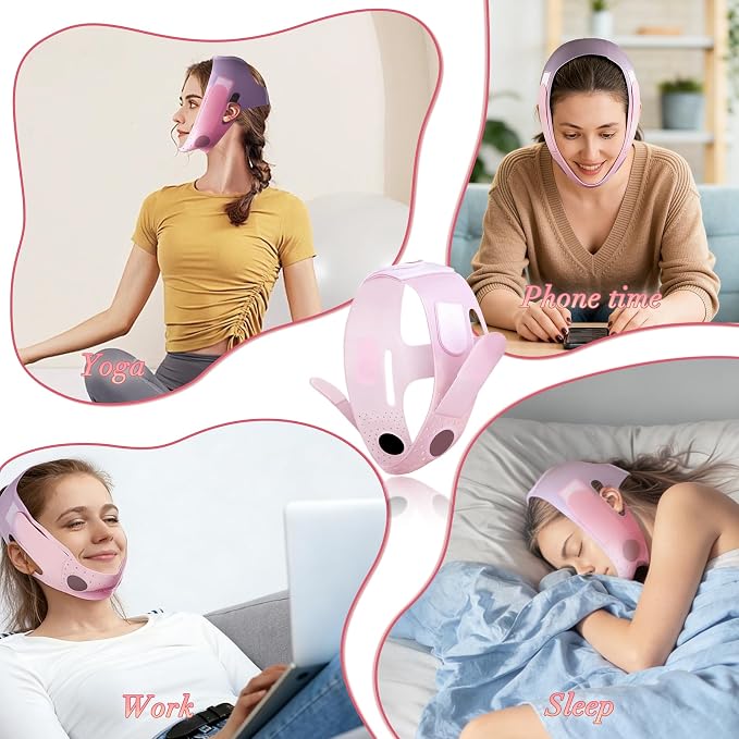 Silicone V-Line Lifting Mask, Chin Strap for Sleeping, Reusable Face Lift for Jawline Tightening, Double Chin Reduction, 23-27 Inches, Pink
