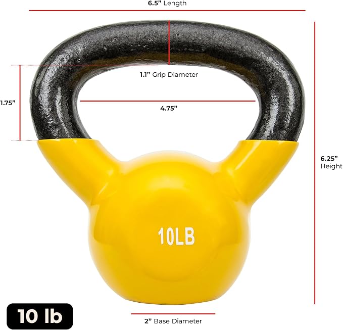 Sunny Health & Fitness Vinyl Coated Cast Iron Kettlebell 5-25 lb