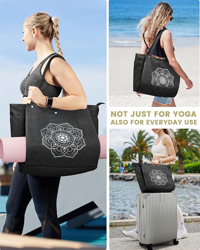Gonex Yoga Mat Bag For Women Canvas Tote Pilates Gym Bag With Mat Carrier | Front-Opening Quick Access Mat Straps, Durable Cotton Canvas, Machine Washable, Bottle Holder Multi Pockets, Yoga Gym Travel