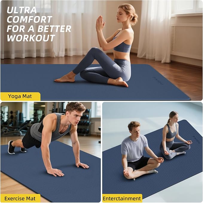 PAIDU Extra Long Wide Yoga Mat, (10mm) Thick Non-Slip Exercise Mat 76"x33" | large mat, ideal for yoga, Pilates & home gym, with non-slip grip & cushioning for all exercises.