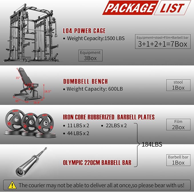 Multi-Purpose Squat Rack,Smith Machine Weight Rack Set with Cable Crossover System, Home Gym Power Racks, Power Racks and Packages