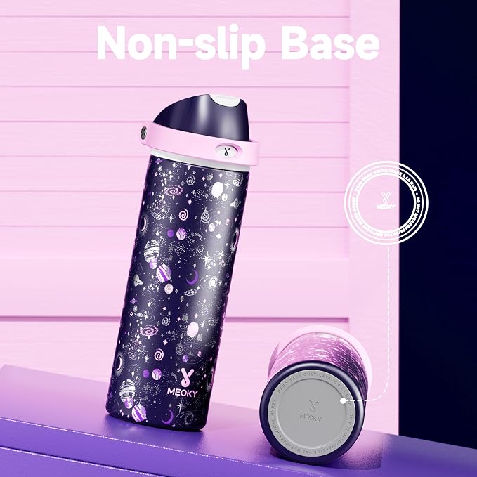24 oz Insulated Water Bottle for Women: Meoky Stainless Steel Water Bottle with 2-in-1 Straw and Spout Lid - Leak Proof, Cold for 24 Hours, Fits in Car Cup Holder, BPA-Free for Sports Travel, Cosmic