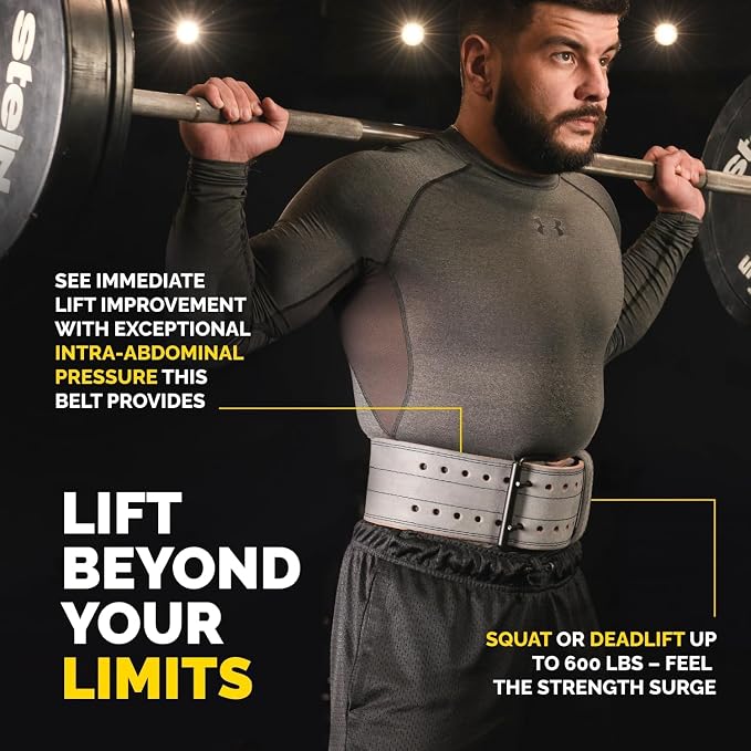 5mm Genuine Leather Weight Lifting Belt for Squats and Deadlifts | 4-inch lumbar support, two-prong buckle, double-layer construction, comfortable adjustable fit for heavy lifts