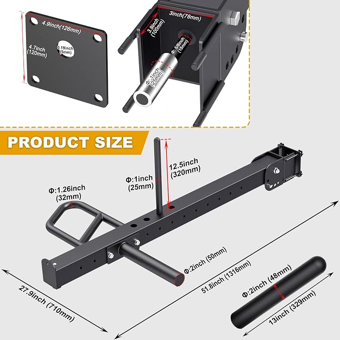 Kipika Power Rack Jammer Arms - Adjustable Height & Angle Lever Arm System for 2x2 or 3×3 Power Cages with 5/8" or 1" Holes - Fits 2-Inch Olympic Plates - 1 Pair
