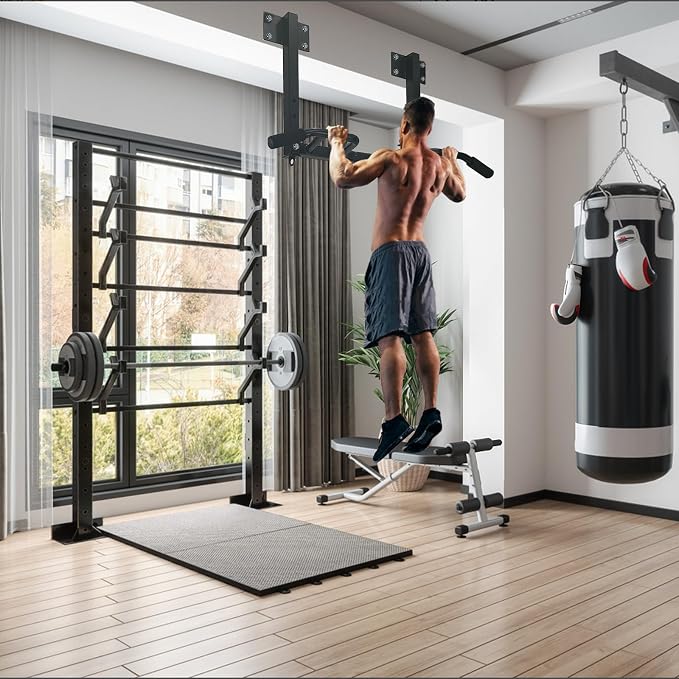 Joist Mounted Pull Up Bar,Heavy Duty Ceiling Mounted Chin Up Bar,Multi Grip, 4 Height Levels,35" Wide,Rings for Accessories,for Upper Body Workout