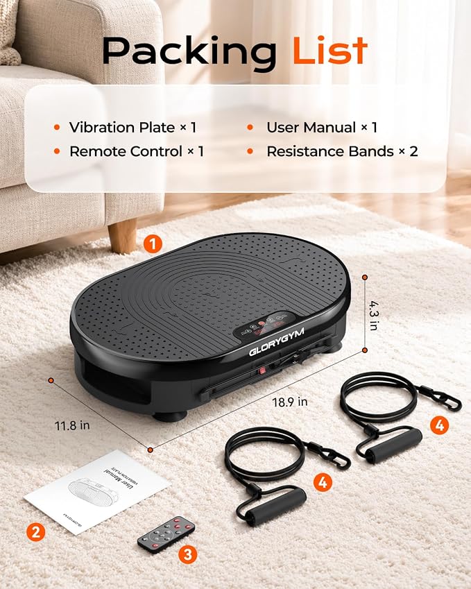 Vibration Plate Exercise Machine for Body Shaker Machine & Weight Loss, Shake Plate with Resistance Bands, 120 Speed Levels, Remote Control, Full Body Workout, Compact Home Gym Equipment