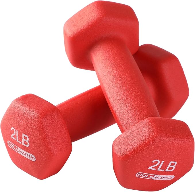 HolaHatha 1, 2 and 3 lb Neoprene Dumbbell Strength Training Weight Set with Rack