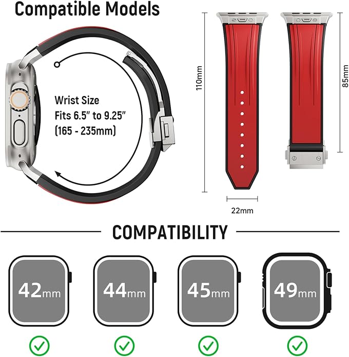 Luxury Watch Band for Apple Watch Ultra 2/Ultra 49-42mm | Metal Connector & Folding Clasp,316L Stainless Steel,Men Silicone Strap Compatible with iWatch Series 10 9 8 7 6 5 4 3 2 1 SE