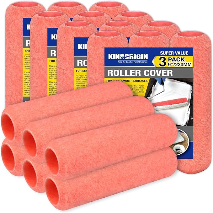 King Origin Paint Roller Covers, 18 Pack, 9 Inch Paint Roller | 3/8" Nap High Dense Roller Covers for Smooth and Textured Rough Surfaces, 9 inch Painting Roller