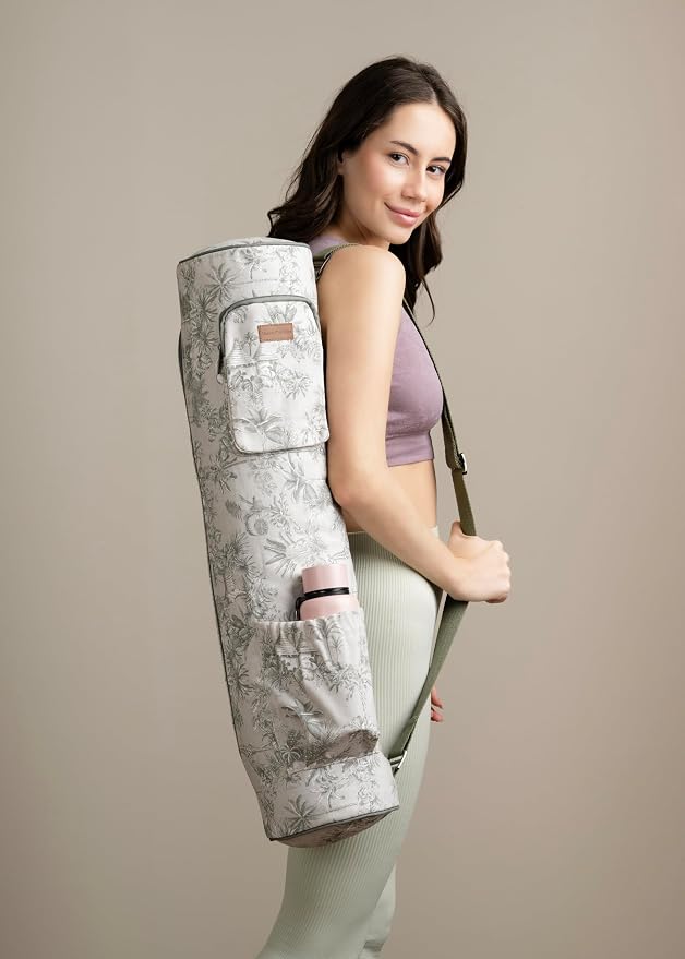 Maison d' Hermine Yoga Mat Duffle Bag Gym Tote Yoga Mat Carry Bag | Cylindrical bag for Woman Men Gifts Adjustable shoulder straps with Drawstring Water Bottle Pocket and zipper pocket