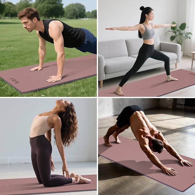 ILILI Yoga Mat 10mm Extra Thick and 193cm Extra Long, 76x28×0.4 Inch, Double Color Non-Slip TPE Material, Easy Carrying with Strap, Ideal for Yoga, Pilates, Floor Exercise, Home and Outdoor Use, Eco Friendly