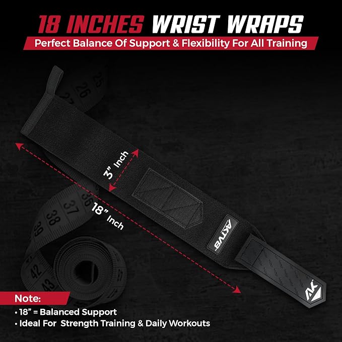 AKTV8 Wrist Wraps for Weightlifting, 18"&24" Heavy Duty Stiff Wrist Support | 3inch Wide Firm Elastic, Reinforced Thumb Loop, Built for Heavy Bench Press, Overhead Press, Powerlifting & Strength Training