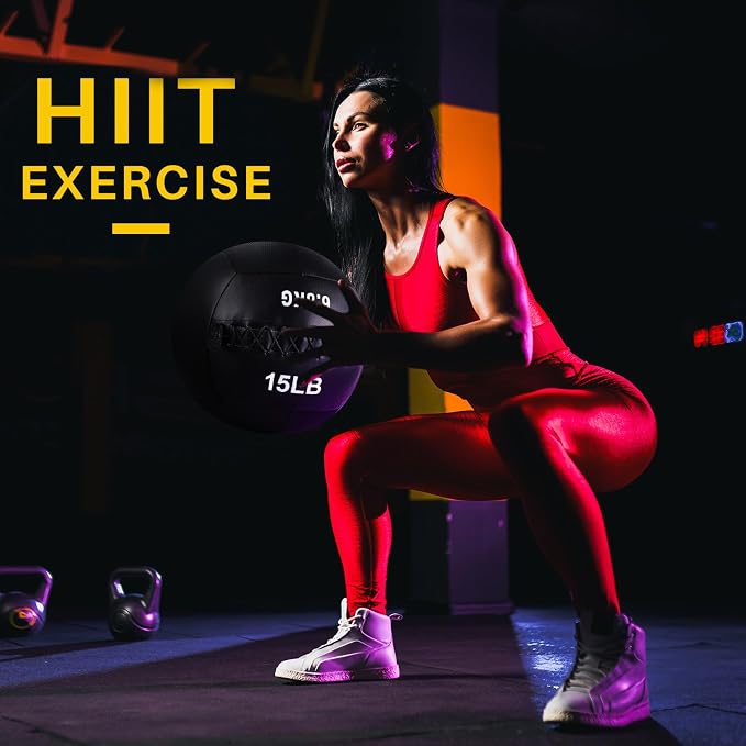 Lunmon Soft Wall Medicine Ball for Exercise Fitness Slam Weighted Med Ball with Non Slip Grip for Slamming Workout Strength Conditioning Core Training Lunge and Partner Toss