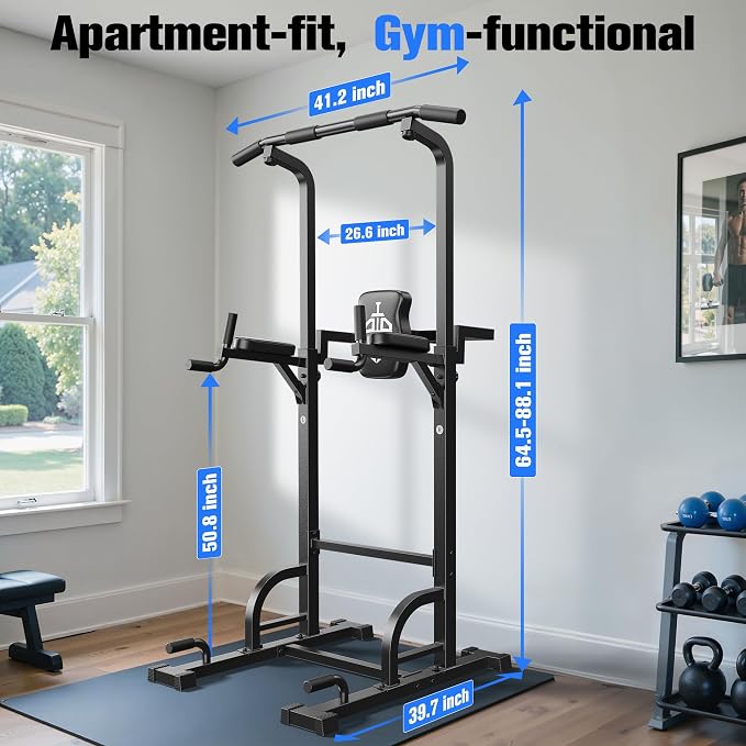 Sportsroyals Power Tower Pull Up Bar Station, 450LBS Stable Pull Up Dip Station for Home Gym Strength Training Equipment | FED Fitness