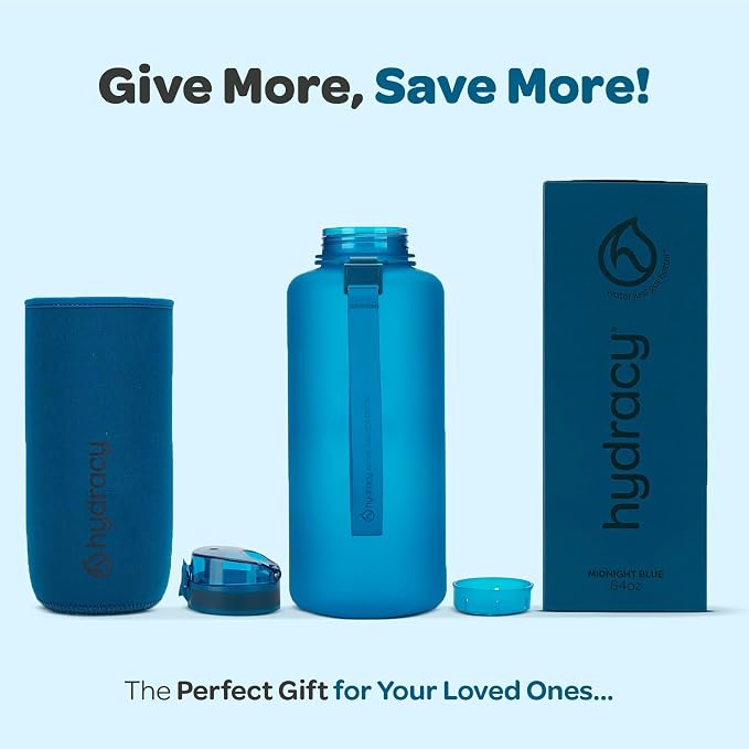 Hydracy Motivational Water Bottle with Time Marker & Fruit Infuser 64 oz | BPA-Free Tritan, Leakproof Flip-Top Lid,No-Sweat Sleeve,Carry Strap,Daily Intake Tracking for Gym,Sports,Outdoors