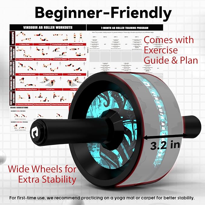 VINSGUIR Ab Roller Wheel, Abs & Core Workout Equipment for Home Gym with Knee Pad Accessories, Abdominal Wheel for Full-body Strength Training