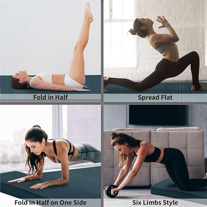 Foldable Large Yoga Mat, Extra Space 72"L x 48"W (183 x 122 cm), 6mm & 8mm Thick, Workout Mat for Home Gym and Travel - Anti-Slip Folding Exercise Mat for Yoga & Pilates