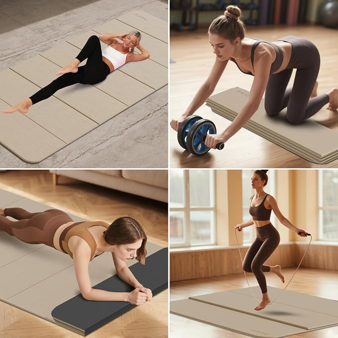 PAIDU Foldable Yoga Mat (10MM) 75‘’x40‘“ Quick Fold,Easy Storage | TPE Non-Slip Design, Ea Extra Long/Wide for Indoor Yoga, Pilates and Outdoor Travel Workouts