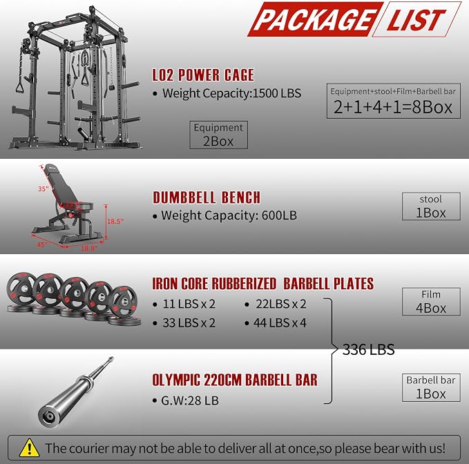Power Rack Power Cage Multi-Function Squat Rack with Cable Crossover System Selectable More Training Attachment Power Rack for Garage & Home Gym