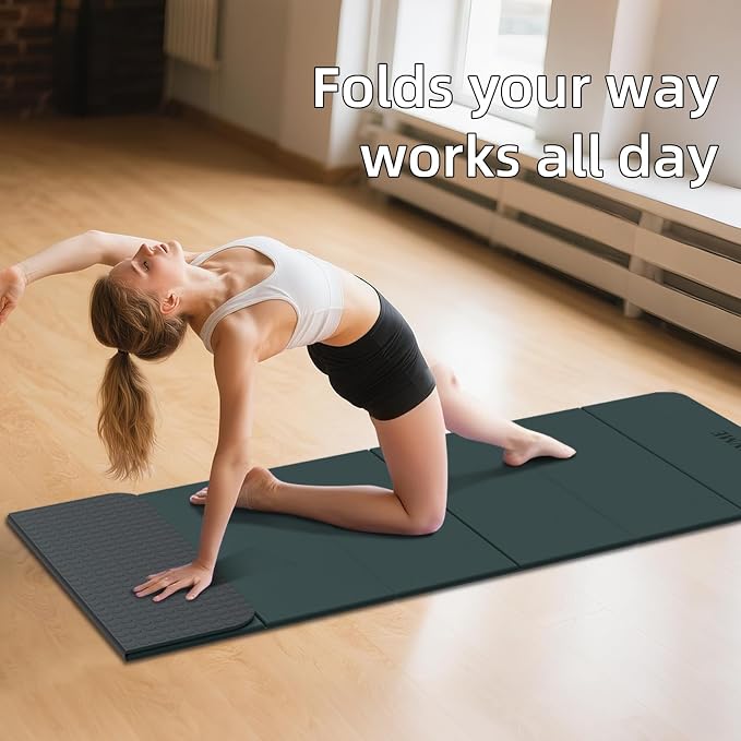 LVME Foldable Yoga Mat, 71"x24"x1/3" Thick(8mm), Non Slip Exercise Mat | SGS Certified POE, Fitness Travel Mat, Easy To Store, Foldable for Exercise, Yoga, Pilates, Home Workouts