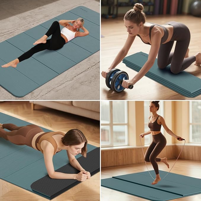 PAIDU Foldable Yoga Mat (10MM) 75‘’x40‘“ Quick Fold,Easy Storage | TPE Non-Slip Design, Ea Extra Long/Wide for Indoor Yoga, Pilates and Outdoor Travel Workouts