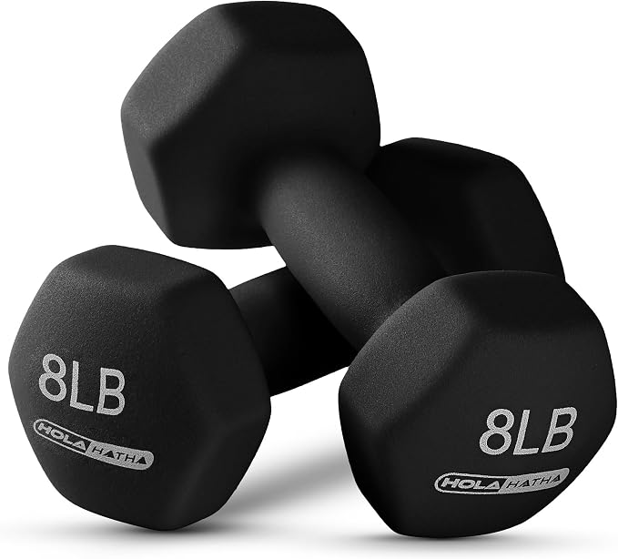 HolaHatha 1, 2 and 3 lb Neoprene Dumbbell Strength Training Weight Set with Rack