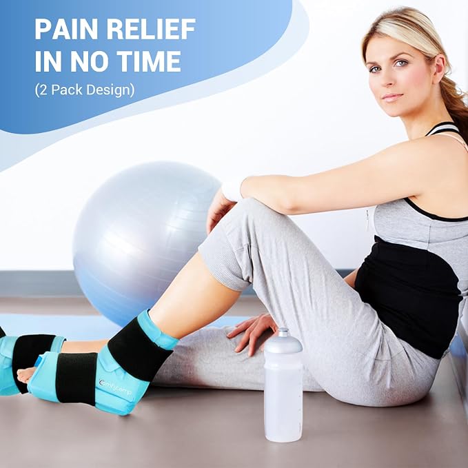 Comfytemp Ankle Foot Ice Pack Wrap for Plantar Fasciitis Relief, Gel Ankles Brace, Sprain, Heel Pain, Swelling, Achilles Tendonitis, Feet Injuries Reusable, Hot Cold Compress, FSA Eligible HSA, 2 Pack