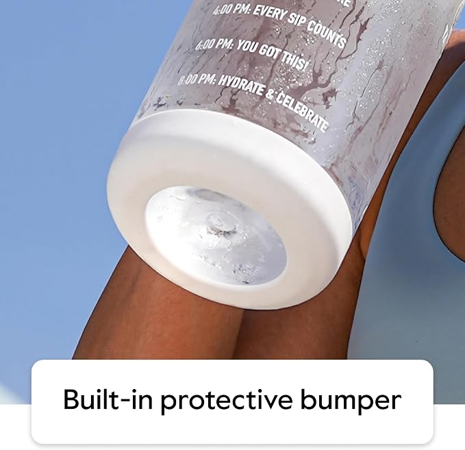 Takeya Motivational Water Bottle with Straw Lid and Time Marker (64 oz, Cloud White) - Leakproof, BPA Free Water Bottle for Daily Intake Tracking