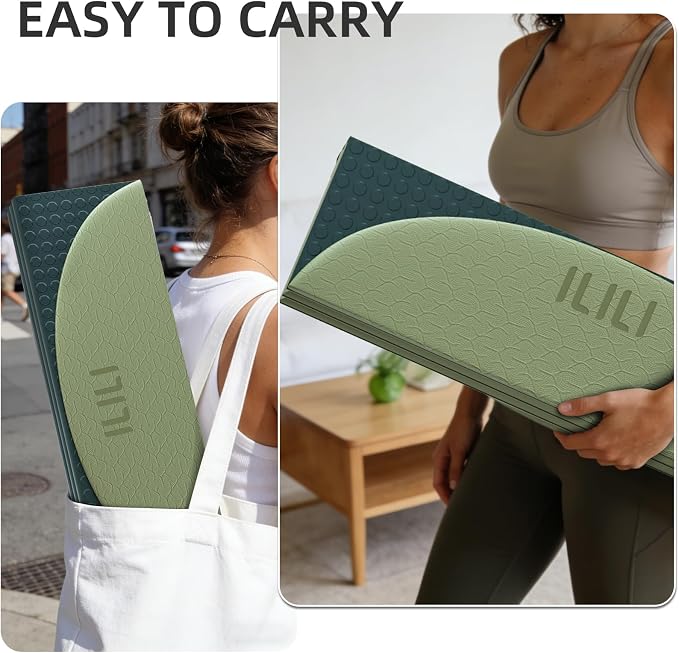 ILILI Foldable Yoga Mat-Semicircular, 10mm Thick, TPE Material, Extra Long 75"L x 26"W, Soft and Comfortable Folding Oval Mat 0.4 Inches, Easy to Carry and Store, 190*66cm Portable Multi-Functional Use for Yoga, Home Exercise & Outdoor